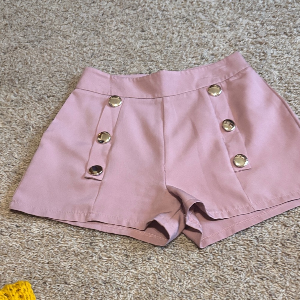 SHEIN Rose High-Waist Shorts with Gold Buttons